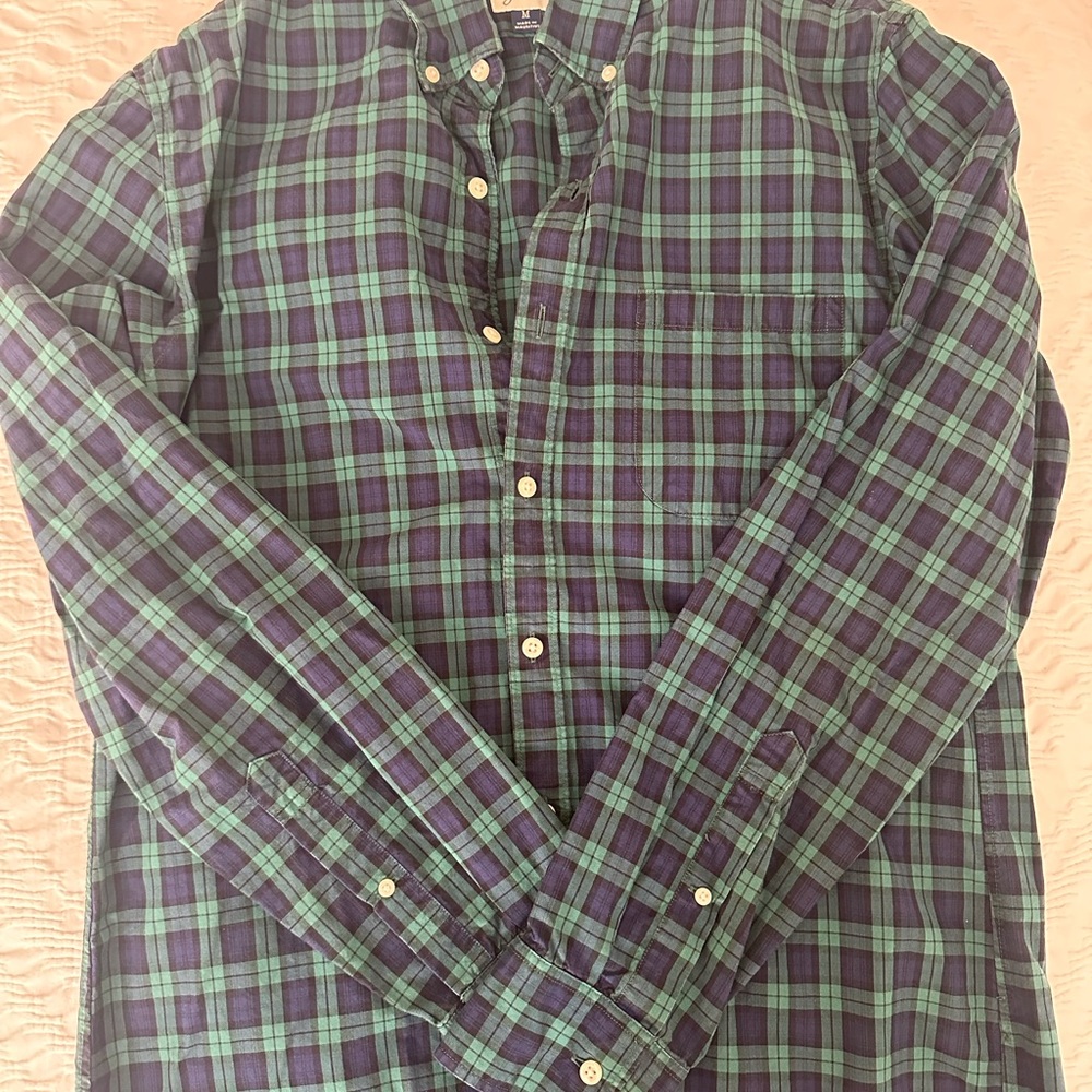 J. Crew Men's Green and Blue Plaid Shirt